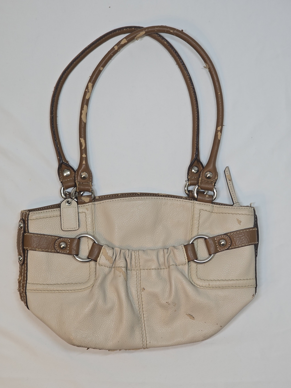 Vintage Clarks Y2K Cream and Brown Shoulder Bag Retro Purse